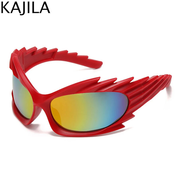 Spike Rectangle Solglasögon Dam Män Y2K Sports Star Solglasögon Lyxmärke Svart Retro Punk 2000-talsglasögon UV400 C7 Red Yellow Film With screwdriver