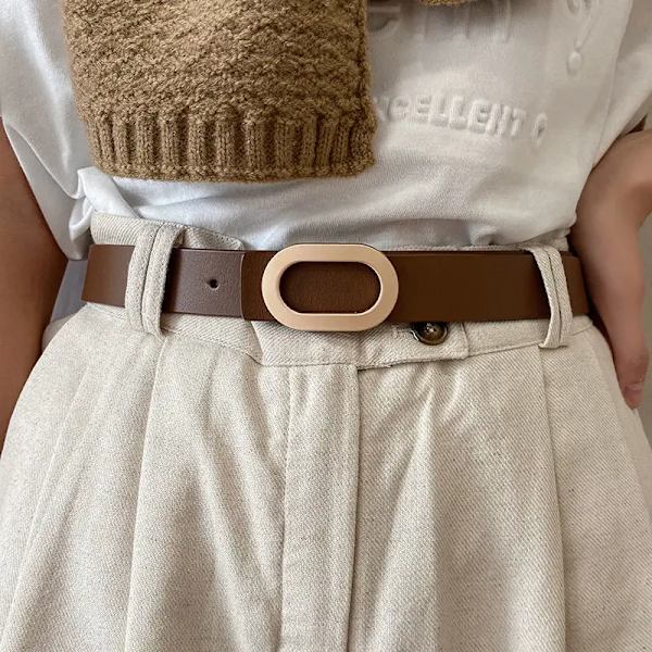 Dambälte Lyxdesigner nålhål Justerbart bältesspänne Modeläderjeans Midjeband Tjej Högkvalitativa kvinnliga bälten Nytt camel 100cm
