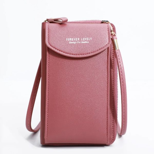 Kvinnor Telefon Crossbody Väska Pu Läder Mini Shoulder Messenger Bag Rese Bärbar myntväska Kortväska Väskor för flickor Plånböcker B Deep pink