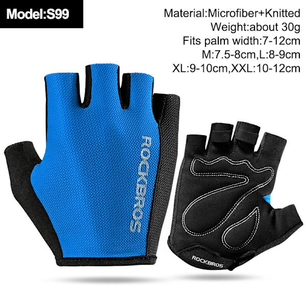 ROCKBROS Half Finger MTB cykelhandskar Andas landsvägscykelhandskar i nylon Tunna Lätt Slitstark Fingerlös Fitness Vante S099 Blue M