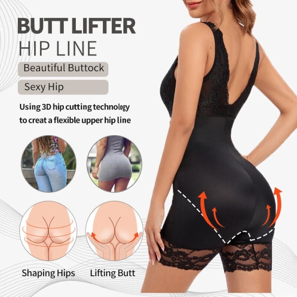 Kvinnor Spets Helkroppsformare Bodysuits Bantning Shapewear Korsett Waist trainer Shaping Underkläder Postpartum Recovery Slida Fajas Beige L