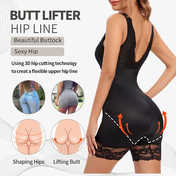 Kvinnor Spets Helkroppsformare Bodysuits Bantning Shapewear Korsett Waist trainer Shaping Underkläder Postpartum Recovery Slida Fajas Beige M