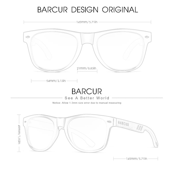 BARCUR Black Walnut Solglasögon för män Trä Solglasögon Man Glasögon Polariserande glasögon UVA&B Skyddsglasögon ECO-Friendly Matte Black BARCUR Polarized