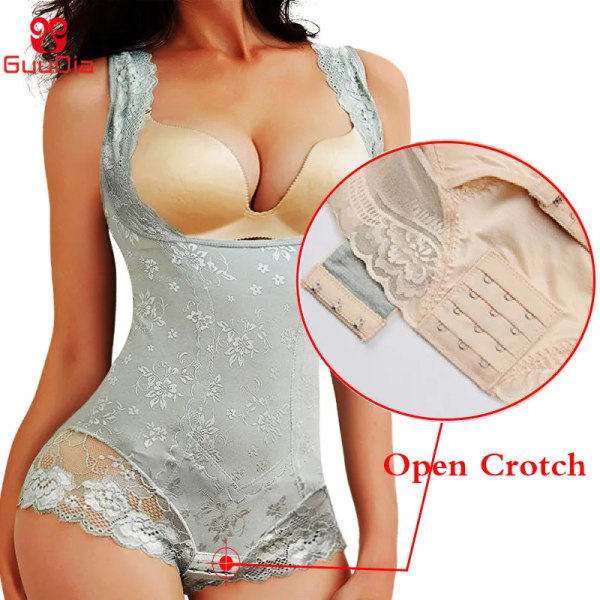 GUUDIA Body Shapers Öppen gren Buttom Loop Shapewear Seamless Body Shaper Magkontroll Midja Push Up Shapers Öppen byst lace apricot L