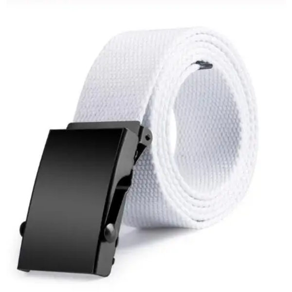 ny högkvalitativ canvasbälte män/kvinnor unisex jeansbälten metallrulle lyxiga automatiska spänne canvasväv midjebälten white 120cm