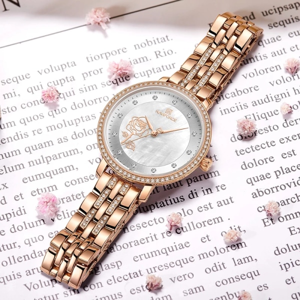 NAVIFORCE Rose Gold Watch Damklockor Dam Klockor Creative Steel Damarmband Klockor Damvattentät klocka Relogio Feminino Gold White