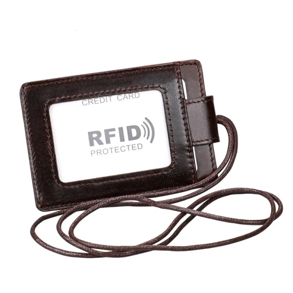 Hållare för ID-kortsmärke i äkta läder med RFID-spärrande cover för bröstkort Hangtag Work Pass Studentkorthållare coffee