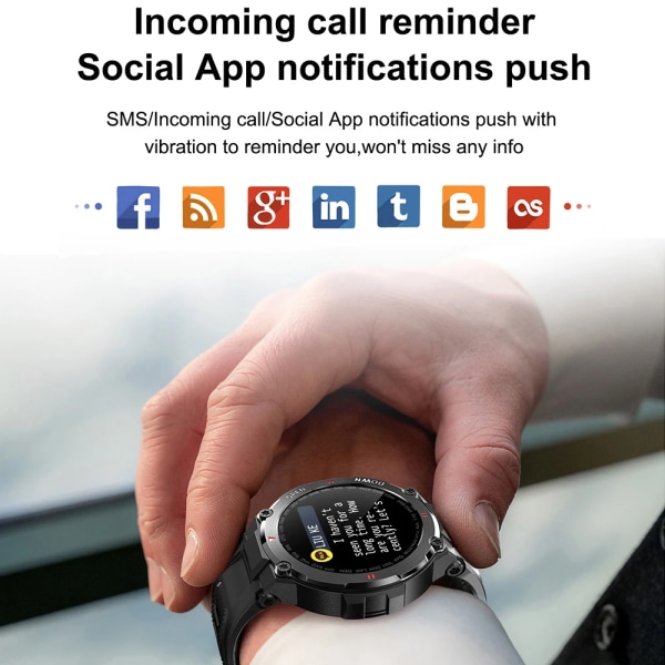 LEMFO Smart Watch Herr Sport Support Bluetooth Ring Ny musikkontroll Väckarklocka Påminnelse Smartwatch för Android-telefon Add black(.125)