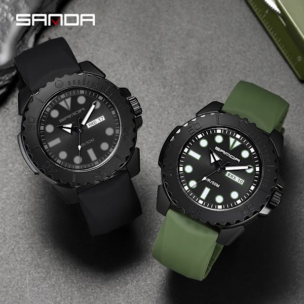 SANDA Brand Luxury New Herr Silikon Watch 50M Vattentät Datumkalender Business Quartz Klockor Relogio Masculino dark