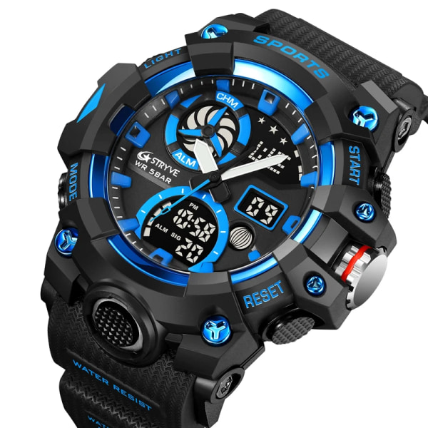 STRYVE Top Brand Elektronisk Watch För Herr Utomhussport Vattentät Dual Time Display Quartz Armbandsur Gummi reloj hombre gold