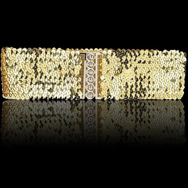 Guld Silver Färg Bälte Cool Punk Glittrande Paljetter Elastisk Stretch Bred midjeband Dam Klänning Midjebälte Smycken Tillbehör Gold 70cm