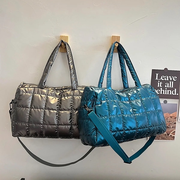 Vinterutrymme bomullshandväska kvinnlig Axelväska med stor kapacitet Lyxig glänsande nylon tygväska Vinter Ny Crossbody-väska Tygväskor blue-4 as detailpage