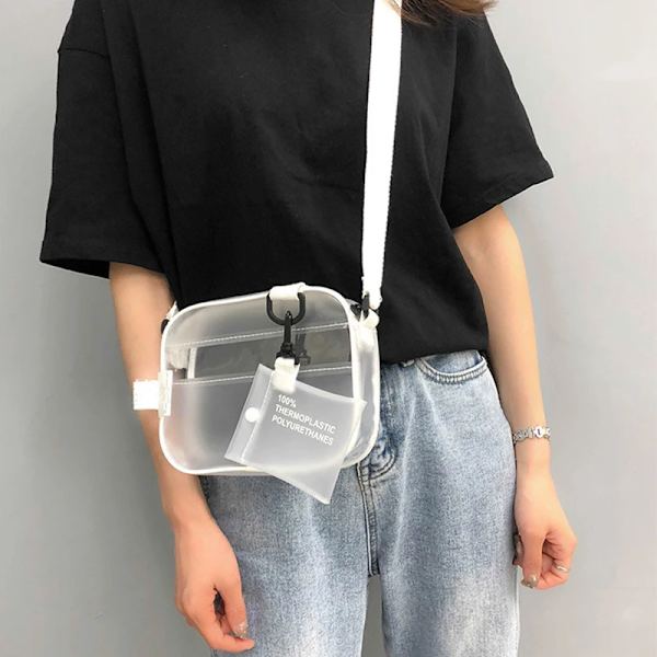 Casual PVC Transparent Clear Kvinnor Crossbody-väskor Axelväska Handväska Jelly Små telefonväskor med korthållare Breda remmar Flik Black