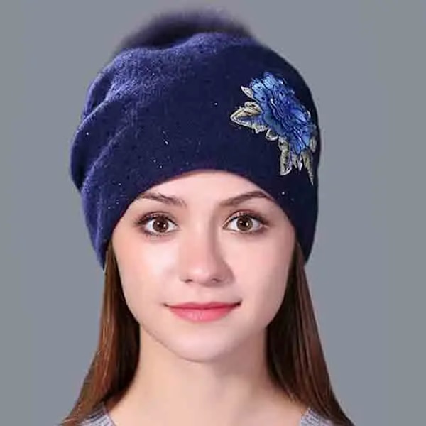 2016 Ny FemininoMink Pom Pom Vintermössa för Kvinnor Flickmössa Stickad Tjock Beanie Skullies Mössa gray hat gray pom