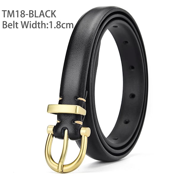 DINISITON Dambälte Äkta läder Damer Tunna Bälten Mode Lyxmärke Högkvalitativa kvinnliga jeans Vindjacka Midjeband TM18-Black 100cm