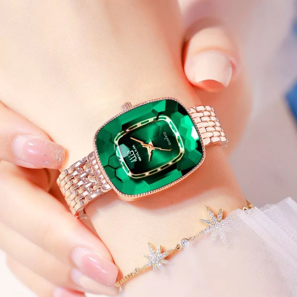 WIILAA 2022 Green Diamond Style Lyx Kvinnor Watch Kreativ Unik Watch För Kvinnlig Klocka relogio feminino green with box