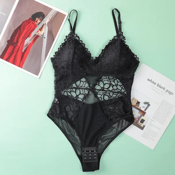 Jerrinut Sexig Korsett Dam Underkläder Body Transparent Spets Mesh Korsett Topp Underkläder Smal midja Bustier Push Up Corselet black