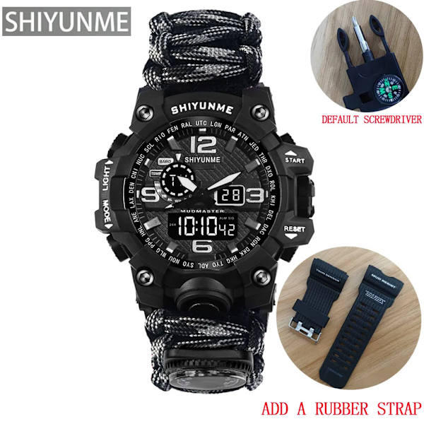 Utomhus Survival Watch Multifunktionell Vattentät Militär Taktisk Paracord Watch Armband Camping Vandring Nödutrustning grey with strap