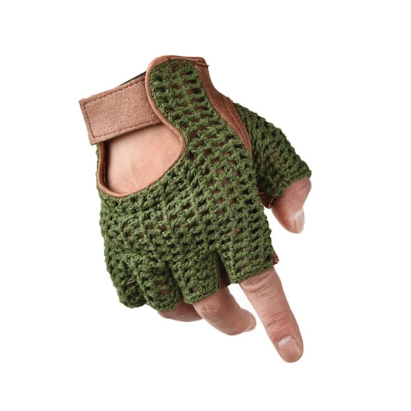 Fingerlösa handskar i läder och mesh Motocross Fisknät Bilkörning Taktiska handskar Motorcykeltillbehör Arbetscykling Herrhandskar Gloves D