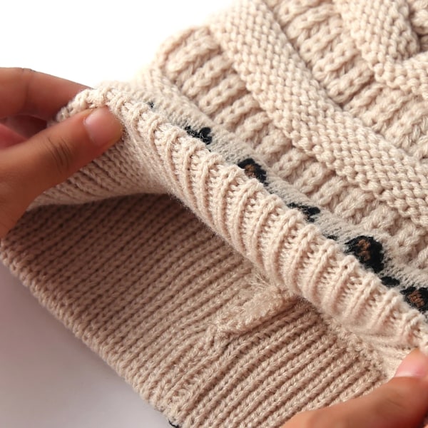 10 Färger Leopard Beanie Kvinnor Stretch Stickad Virkad Beanies Vintermössor För Kvinnor Varma Dam Messy Beige One Size