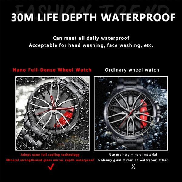 Mode mäns bilhjulsklockor för män Sport Vattentät Quartz Armbandsur Man Business Casual Rostfritt stål Wheel Hub Watch Black Red
