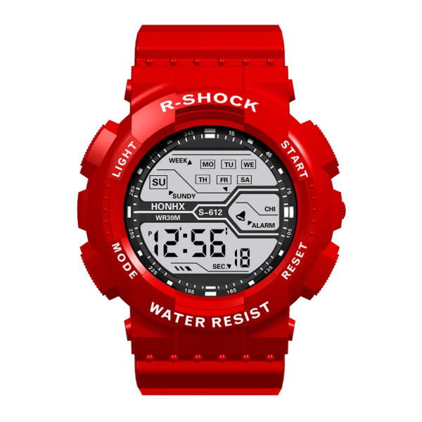 Utomhussport Watch Multifunktion stor skärm LED Elektronisk Vattentät Lysande Militär Digital Armbandsur Reloj Hombre Red