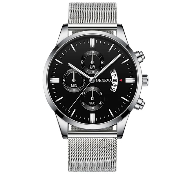 2023 Herrmode Business Kalender Klockor Herr Lyx Blå Rostfritt stål Mesh Bälte Analog Quartz Watch relogio masculino Silver Black