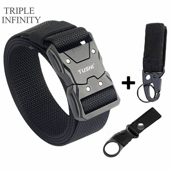 2022 Quick Release Pluggbart spänne Taktiskt bälte Tufft Nylon Militärbälte för män Kamp Slitstarka manliga jeans Midjeband Jakt Black Belt Match 125cm Adjustable