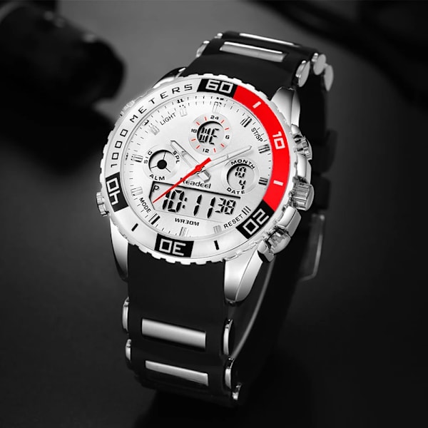 2017 Top Lyx Märke Män Gummi LED Digitala klockor Herr Kvarts Analog Watch Man Mode Simning Sport Army Militär Watch Red