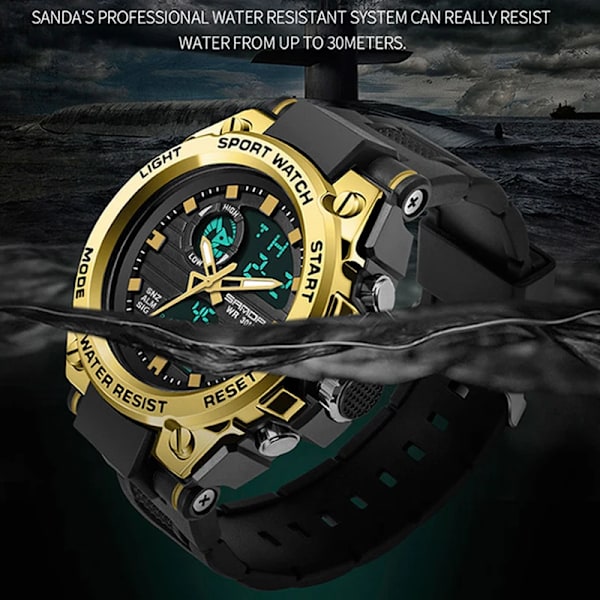 SANDA G Style Herr Digital Watch Date Militär Sportklockor Vattentät Elektronisk Armbandsur Herrklocka Orologio da uomo black gold 6008