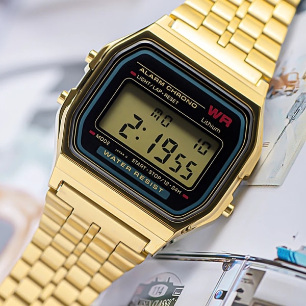 Lyx F91W watch Retro LED Digital Sport Watch Elektronisk Armbandsklocka Dam Herr Par Rose Gold-1
