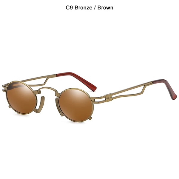 JackJad Metal Oval Båge Steampunk Gothic Vampire Solglasögon Unisex Retro 1980-talet UV400 Solglasögon Cosplay Styling Oculos De Sol C9 Bronze Brown UV400