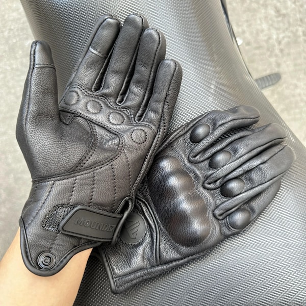 Retro Motorcykelhandskar Motocross Cykling Äkta Läder Pekskärm Män Kvinnor Motorcykel Moto Ridning Skyddsutrustning Perforerad perforated M