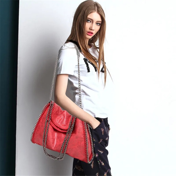 Fashion New Damkedja Axelväska Stor kapacitet Crossbody Tygväska Kvinna Vikbar Enfärgad Handväskor Shoppingväskor Khaki (30cmMax Length50cm)