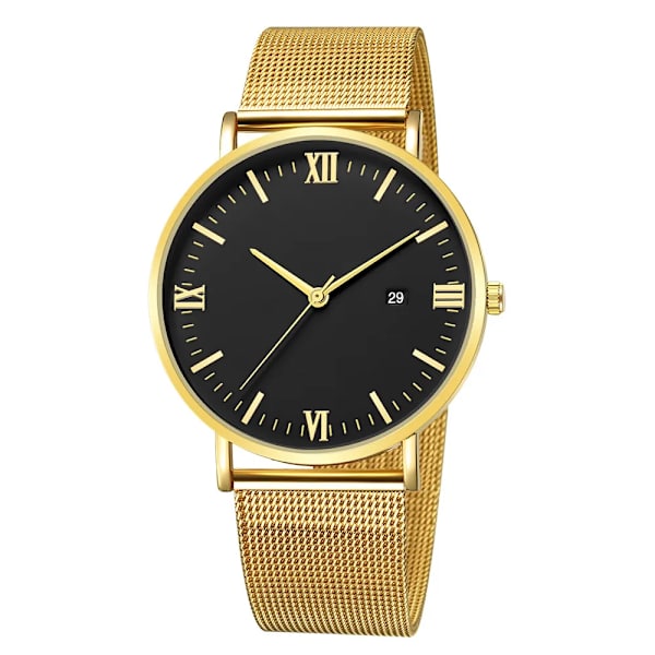 Ultratunn svart Lyxmode Herr Minimalistiska klockor Rostfritt stål Mesh - watch Herr Business Casual Analog Quartz klocka J-W