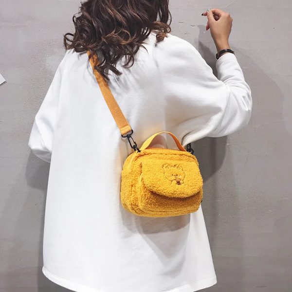 Kvinnor Mini Plysch Axelväska Kvinna Liten Canvas Cross Body Väskor Dam Broderi Dragkedja Tyg Handväska Mobiltelefon Väska Tote Yellow