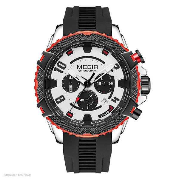 MEGIR Watch för män Orange silikonrem Sport Chronograph Quartz Armbandsur med datum 24-timmarsdisplay 3atm Vattentät Black Red