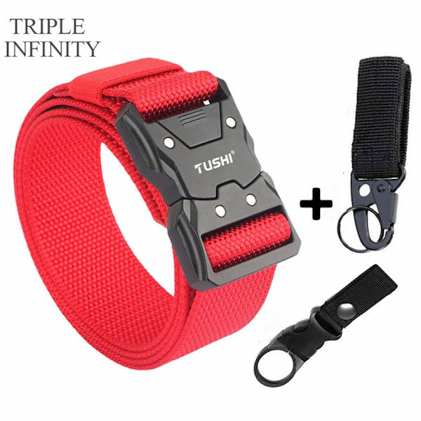 2022 Quick Release Pluggbart spänne Taktiskt bälte Tufft Nylon Militärbälte för män Kamp Slitstarka manliga jeans Midjeband Jakt Red Belt Match 125cm Adjustable