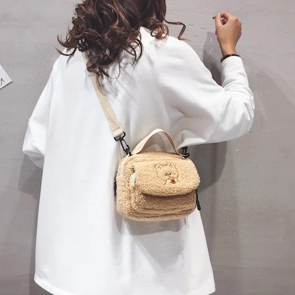 Kvinnor Mini Plysch Axelväska Kvinna Liten Canvas Cross Body Väskor Dam Broderi Dragkedja Tyg Handväska Mobiltelefon Väska Tote Khaki
