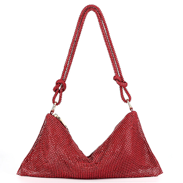Mode Rhinestones Evening Clutch-väska för kvinnor Glänsande middagsfest Bröllopsväska Handväska Designer Kvinnlig underarmsaxelväska Wine Red 34X16CM