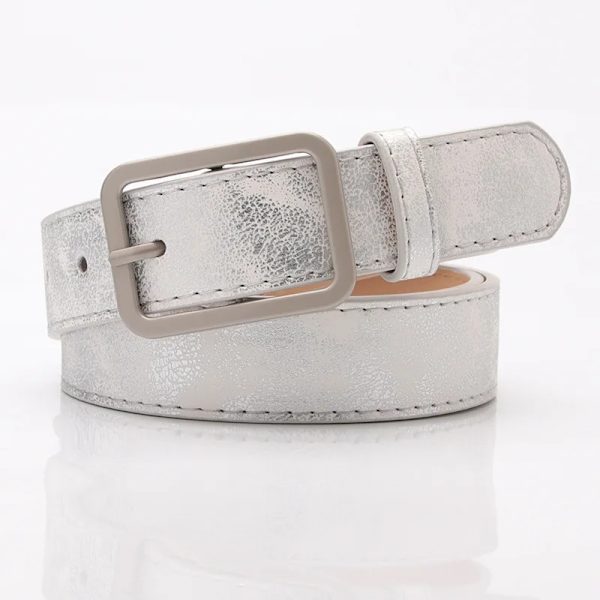 Korea Style Dam Metallic Bälte Märke Dam Läder Bälte Pu Bälten Silver 105CM