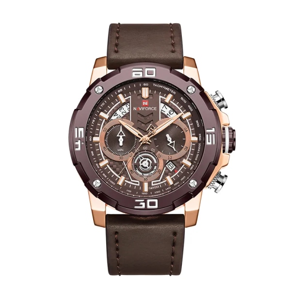 NAVIFORCE Herrklockor Toppmärke Lyx Luminous Quartz Watch Rostfritt stål Sportkronografklocka Relogio Masculino Leather Coffee