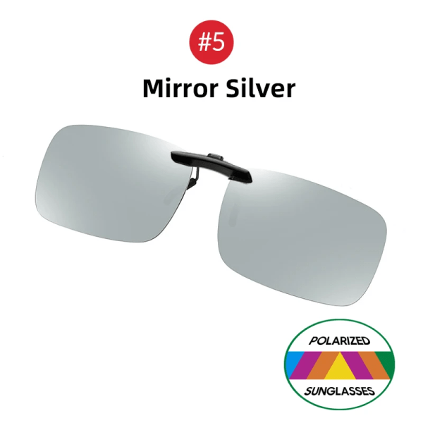 VIVIBEE Mens Fishing Clip On Solglasögon för Myopia Glasögon Polarized UV400 Kvinnor Square Night Vision Driving Solglasögon 5 Mirror Silver with case