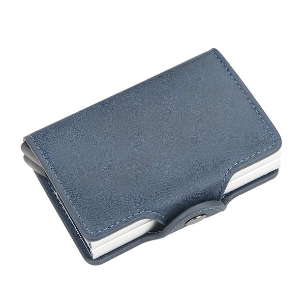 Stöldskydd män plånbok dubbel aluminium läder kreditkortshållare RFID metall plånbok Automatisk pop up handväska ID-korthållare Double Layer Blue