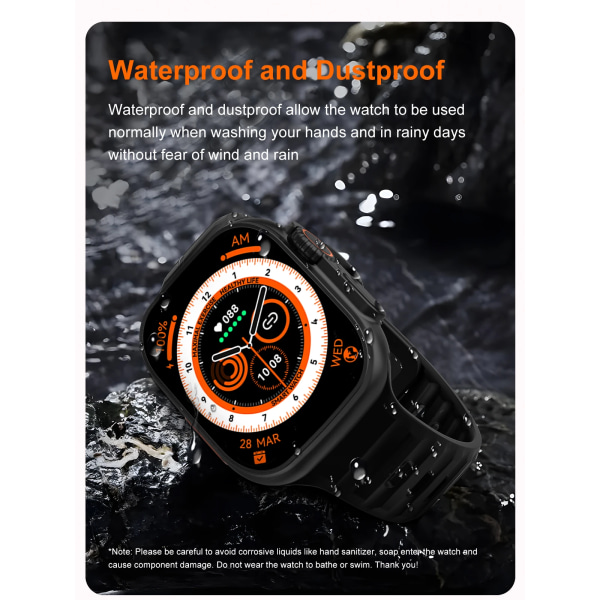 Smart Watch Ultra 2 tums HD-skärm NFC Smartwatch Bluetooth samtal Puls Sömnmonitor Series 8 Klockor för män kvinnor With Silicone Strap(.1357)