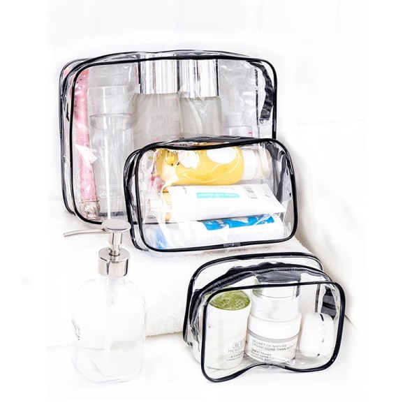 PVC kosmetikaväska Lady Transparent genomskinlig dragkedja Svarta sminkväskor Organizer Resebadtvätt Sminkfodral Case för flickor Black L