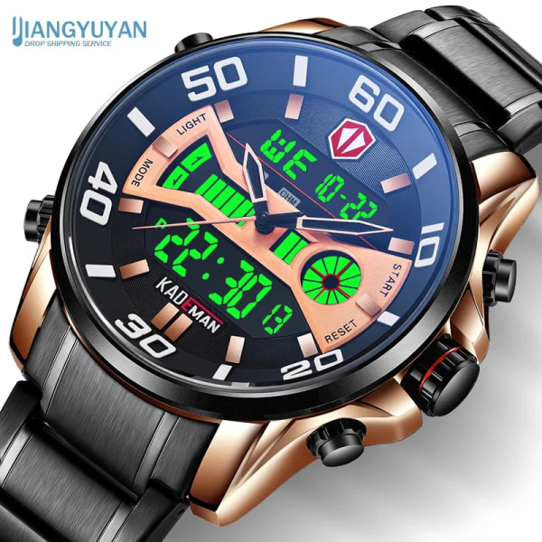 KADEMAN 2023 Mode Watch Herr Quartz Digital Herrklockor Toppmärke Lyx Vattentät Army Military Armbandsur i hel stål Blue