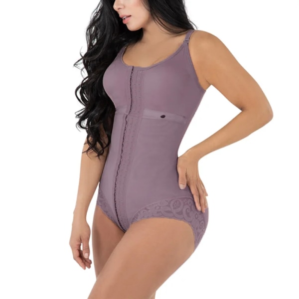 Högkompression Shapewear Med Hook Shaper Justerbar BH Slimming Body Kvinnor Spets Purple XXXL