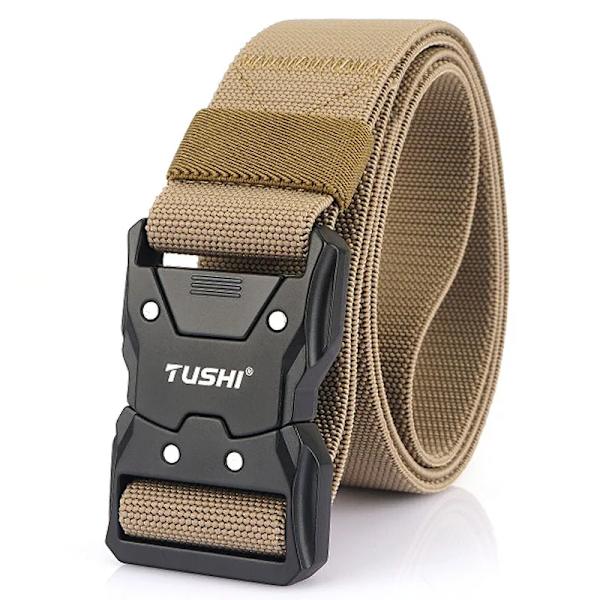 VATLTY Quick Release Elastiskt bälte Herr Hård legering Spänne Stark Äkta Nylon Dam Stretchbälte Utomhussport Arbetsbälte Hane Khaki 115CM