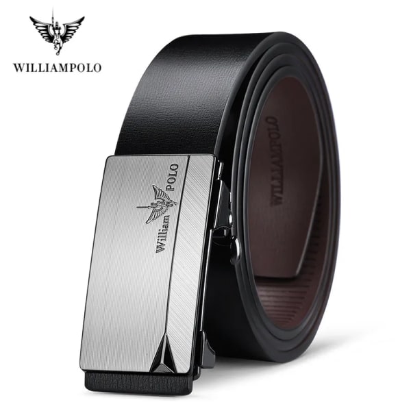 WILLIAMPOLO berömda märkesbälte män högsta kvalitet äkta läder lyxdesigner manliga automatiska spännbälten för män 105-130cm Silver-20213 105CM